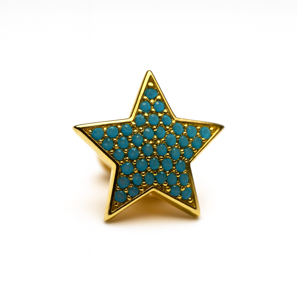 Estrella azul turquesa bicel dorado