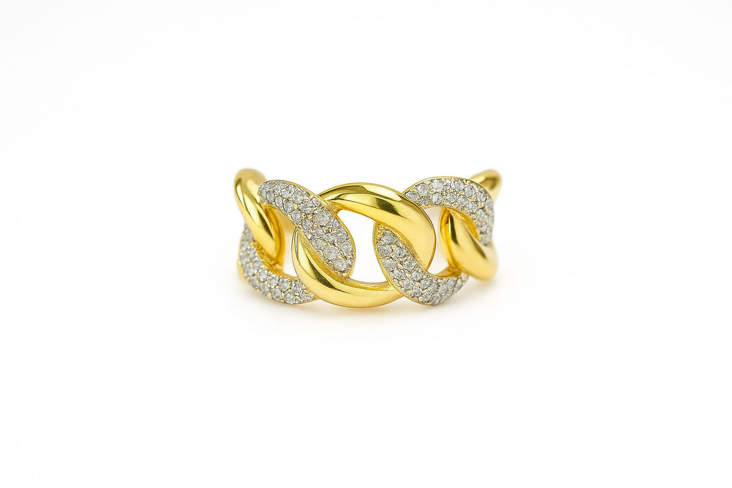 Anillo eslabones color dorado con zirconias