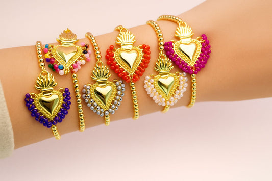 Pulsera ajustable de corazón con chaquira