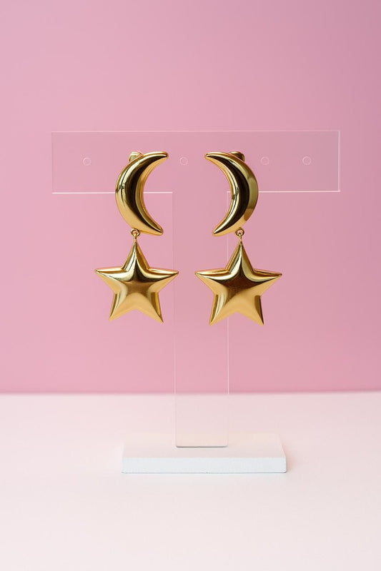 Aretes luna con estrella dorados