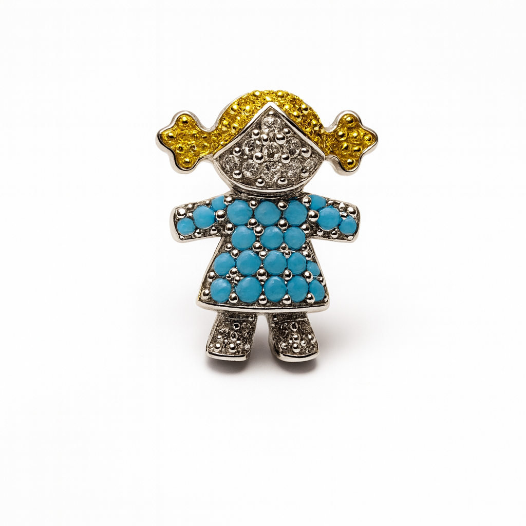 Charm niña rubia vestido azul