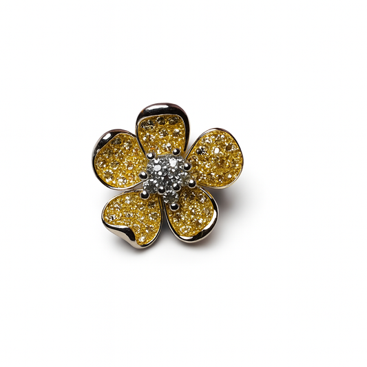 Flor dorada 5 pétalos bicel plata