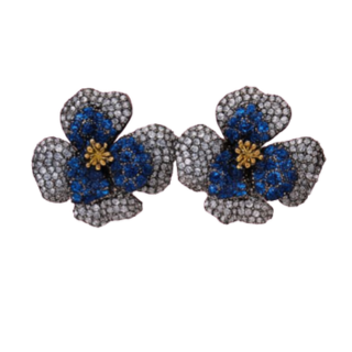 Aretes Flor Zirconia azul con plata