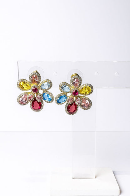 Aretes Flor de Cristal (dorado plateado y multicolor)