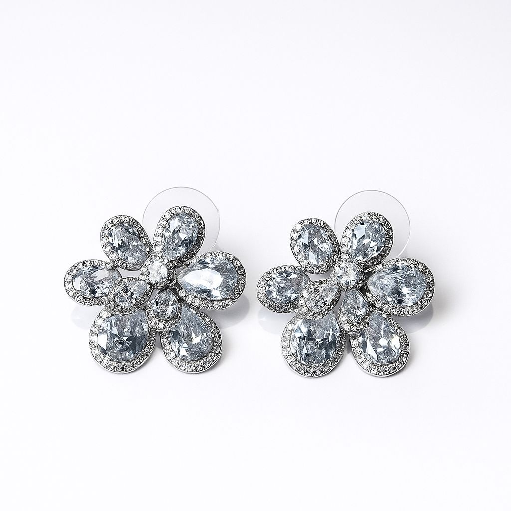 Aretes Flor de Cristal (dorado plateado y multicolor)