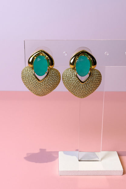 Aretes corazón de zirconias con piedra azul