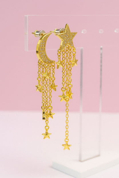 Aretes luna y estrellas largos