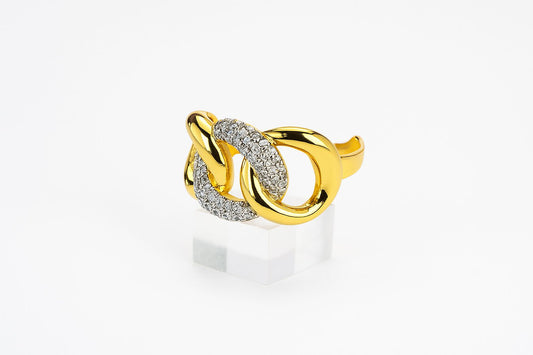 Anillo eslabones color dorado con zirconias