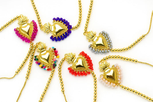 Pulsera ajustable de corazón con chaquira