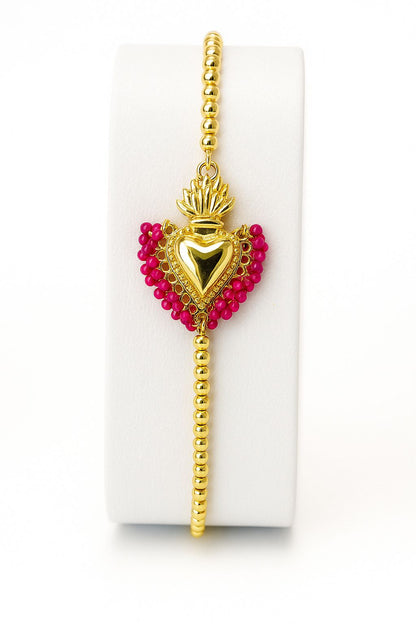 Pulsera ajustable de corazón con chaquira