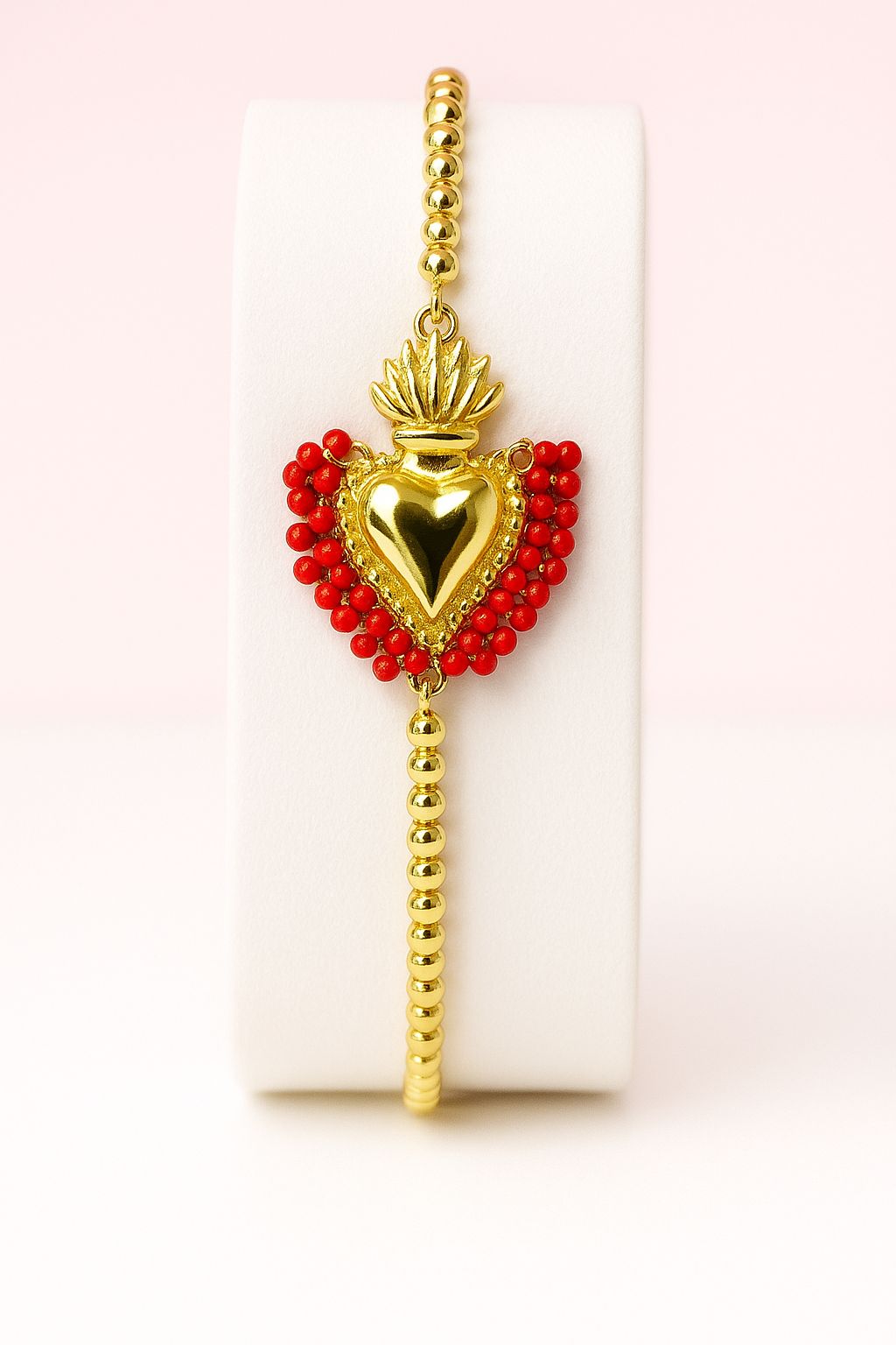 Pulsera ajustable de corazón con chaquira