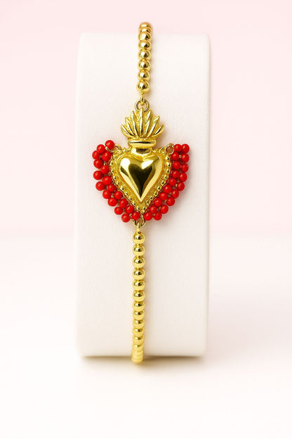 Pulsera ajustable de corazón con chaquira