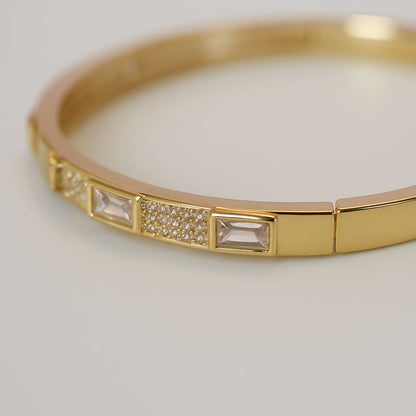 Pulsera de acero inoxidable con cristal y zirconias dorado