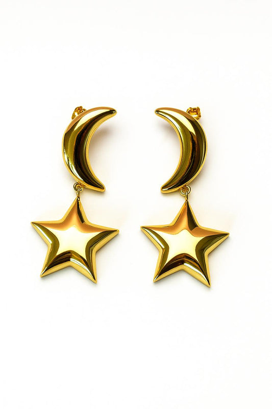 Aretes luna con estrella dorados
