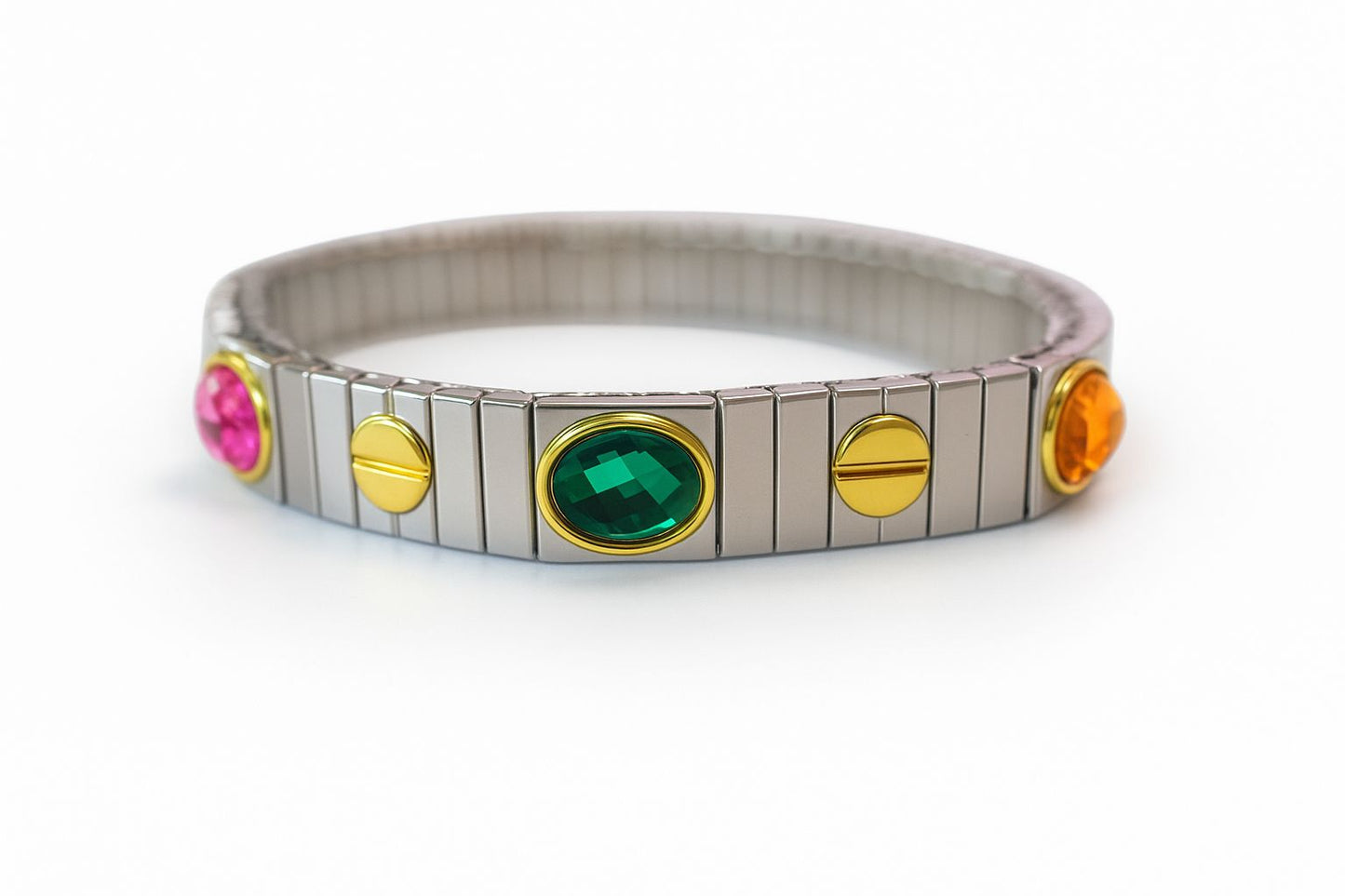 Pulsera elástica de acero con piedras de colores