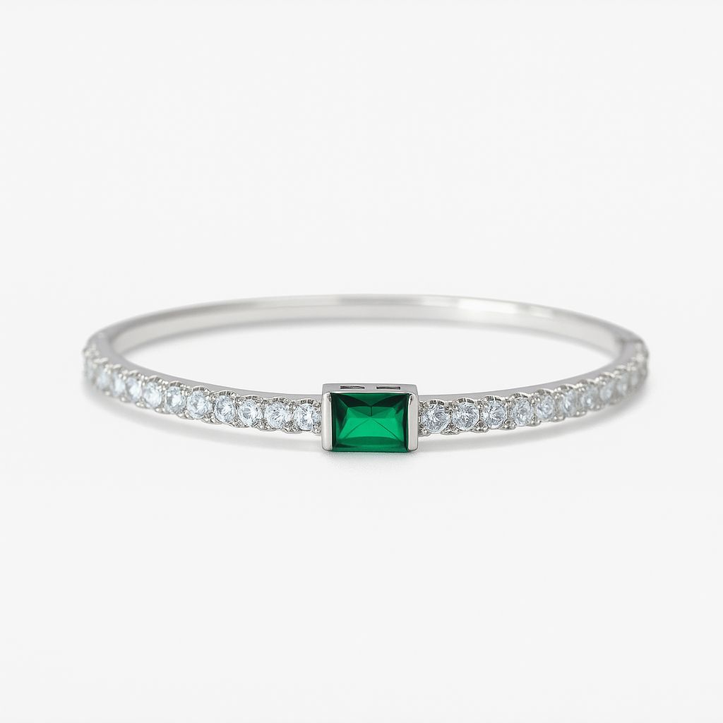 Pulsera con zirconias y piedra verde plateada