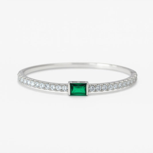 Pulsera con zirconias y piedra verde plateada
