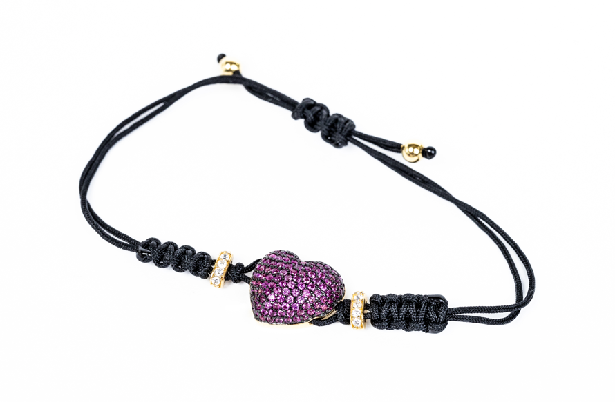 Pulsera dije de corazón magenta (plata 925)